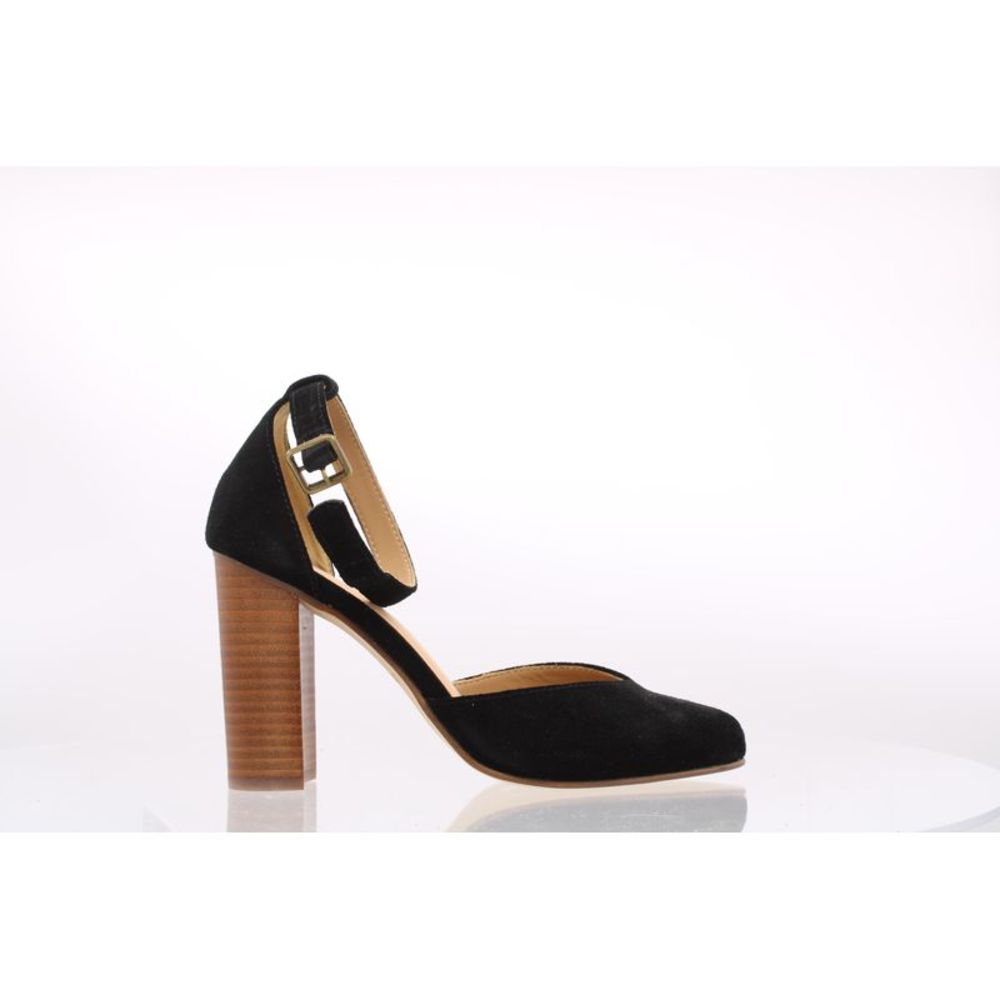 Soludos Black Suede Heels with Ankle Strap